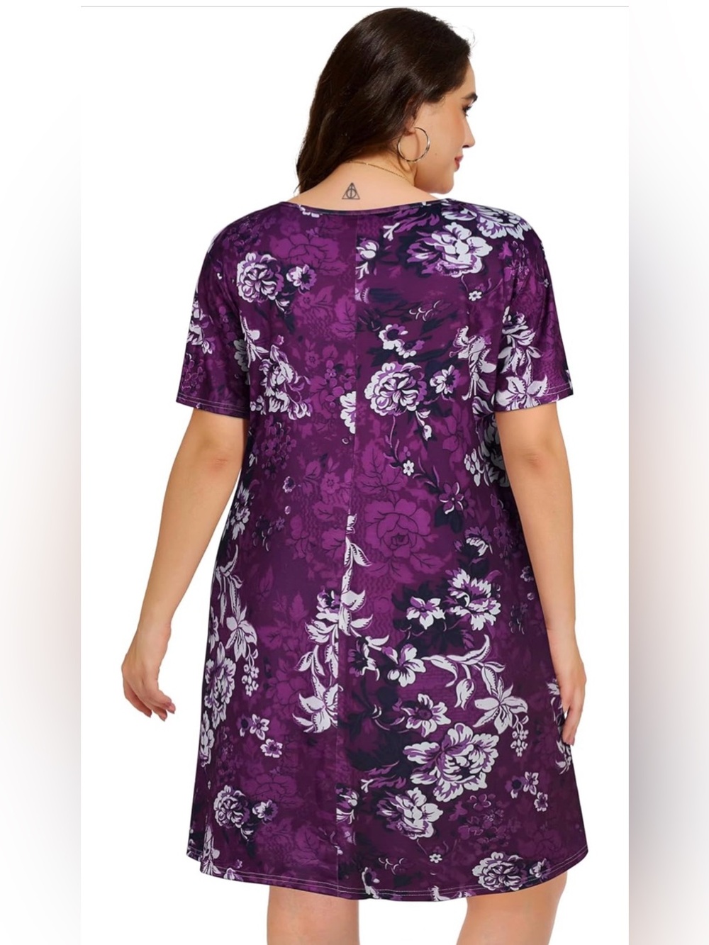 Women's Purple Floral Print Casual Dress - Picture 2 of 4